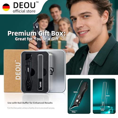 DEOU Ingrown Toenail Clippers with Nail File, Premium Stainless Steel Oblique Cutter, Anti-Splash One-Piece Casting, Manicure Tool with Keyhole, Gift Box for Thick/Hard/Fungal Nails