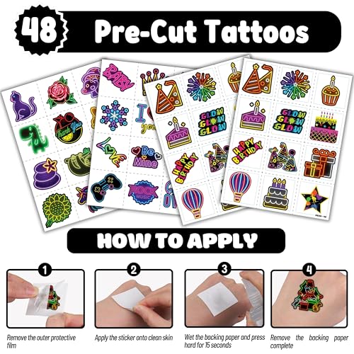 Cherisnowy 72 PCS Neon Party Favors Set - 48 Tattoos & 24 Slap Bracelets