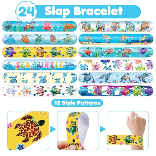 48PCS Turtle Party Set - 24PCS Temporary Tattoos & 24PCS Slap Bracelets - Ocean-Themed Birthday Supplies, Baby Shower Gifts, Classroom Rewards & Party Decor for Kids (Boys & Girls)