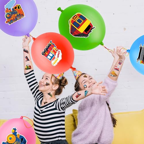 Train Party Favors Set - 72 Piece Bundle with Balloons & Tattoos