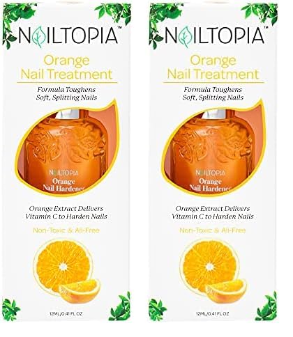 Nailtopia Orange Nail Treatment - Revitalizing Nail Strengthener Remedy for Stronger Nails - Growth Serum for Damaged, Thin, Cracked Nails - Vitamin Infused, Bio Sourced, and Vegan - 0.41 oz