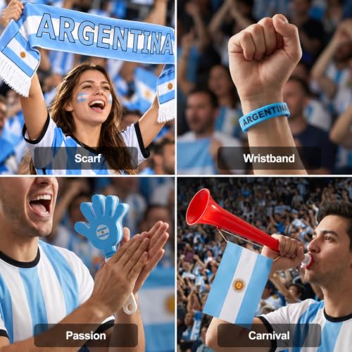 Argentina Soccer Fan Party Supplies Set with Flag, Horn, Scarf & Clapper