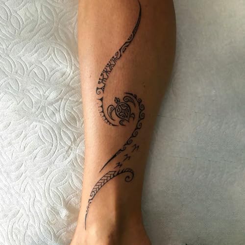 2 Weeks Semi Permanent Tattoo, Ocean Turtle Totem Temporary Fake Tattoos For Women Arm Hand Neck, For Adults Girl, Realistic Waterproof and Non-Reflective, 2 Sheets