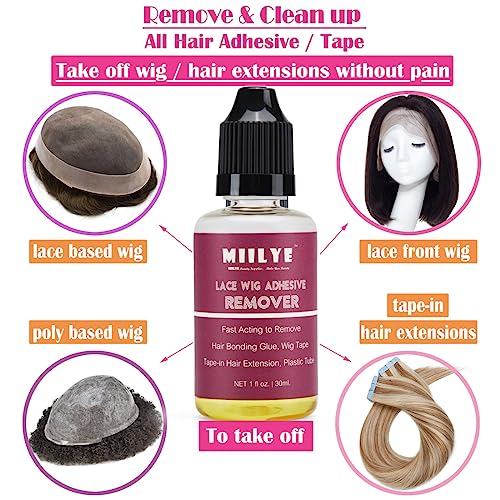 MIILYE Wig Glue Remover x 2 Bottles, Tape in Hair Extensions Remover |Solvent for Adhesive Residue, Lace Front Wig |Poly Hairpieces |Toupee |Cosmetic Hair Bonding Tape Removal