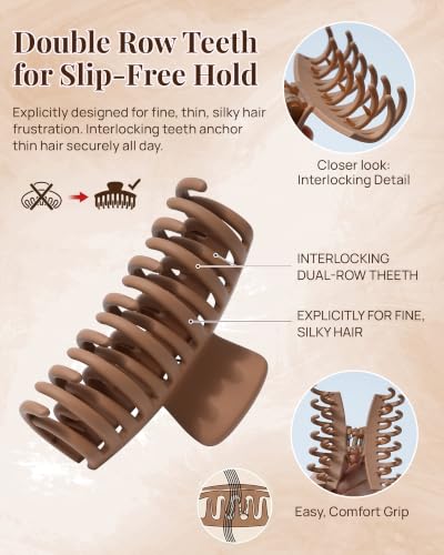 Mesovor 4 Pack 3.5" Double Row Claw Clips for Thin Hair