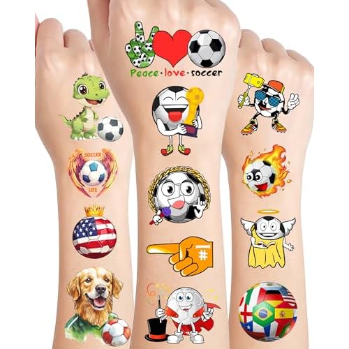 216 Pieces Cute Soccer Temporary Tattoos Stickers,20 Sheets Soccer Themed Tattoos Stickers Party Decoration Supplies Party favors for Kids Adults