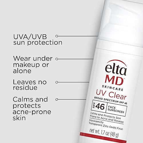 EltaMD UV Clear Face Sunscreen, SPF 46 Oil Free Sunscreen with Zinc Oxide, Protects and Calms Sensitive Skin and Acne-Prone Skin, Lightweight, Silky, Dermatologist Recommended, (2 Pack)