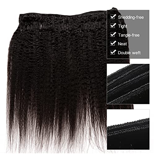 Kinky Straight Human Hair Bundles 16" #1B Natural Black Yaki