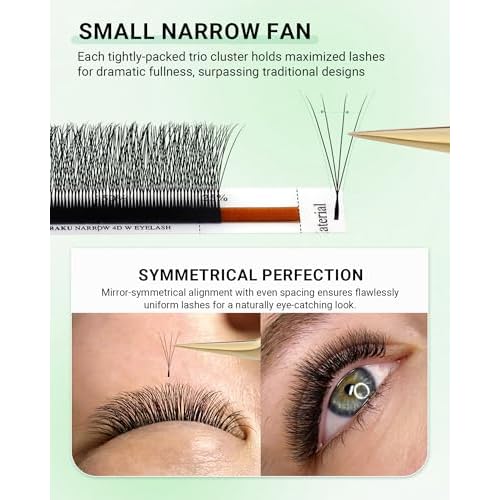 NAGARAKU Narrow 4D W Eyelash Extension, Small Spacing 4D Clover Lash Supplies Natural Soft Premade Fans PBT Cluster W Shape Lash Easy Fanning yy False Lashes Makeup Solon Matte Black - 0.07C 8-15 Mix