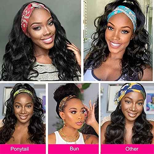 catti Headband Wig Human Hair Body Wave Human Hair Headband Wigs for Black Women Glueless None Lace Front Wigs Brizilian Virgin Hair Machine Made Headband Half Wig 150% Density (20" Headband wigs)