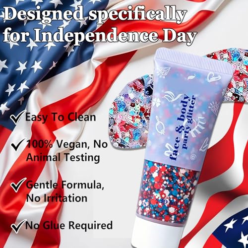Red White Blue Face Body Glitter Gel - No Glue Required
