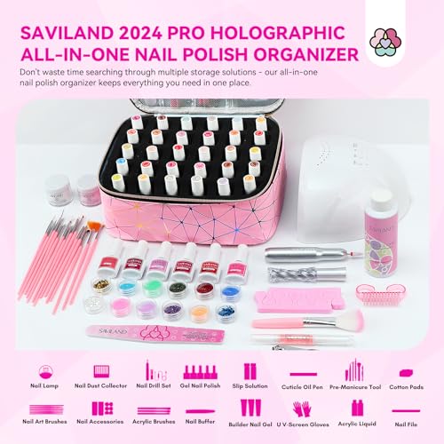 SAVILAND Nail Polish & 3D Gel Organizer Set - Holds 30 Bottles & 12 Nail Gels