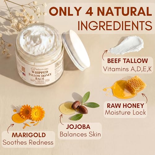 Whipped Beef Tallow Face Balm with Honey & Calendula - 4oz