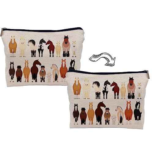 Cartoon Various Breeds Of Horses Group Makeup Bag Cosmetic Bag Zipper Pouch Toiletry Bags,Gifts For Horse Lovers Women Girls Horse Riders