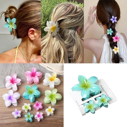 Flower Claw Hair Clips Set - 3Pcs with Plumeria Design