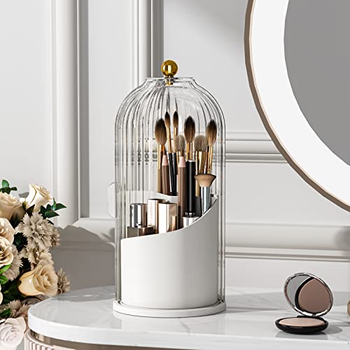 Makeup Brush Holder with Lid | 360 Rotating Dustproof Organizer