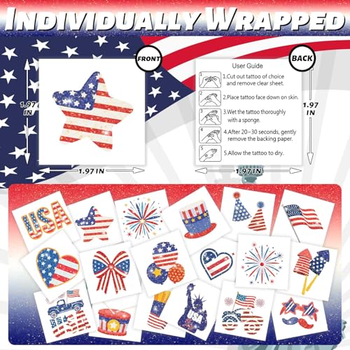 120 Pcs Patriotic Temporary Tattoos for Kids 4th of July