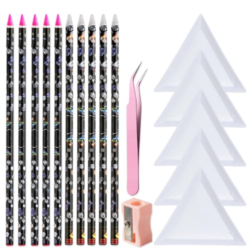 Wax Pencil for Rhinestones - 10 Piece Nail Art Set with Trays