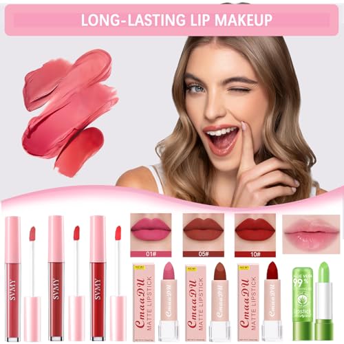 Geyomi All-in-One Makeup Kit for Women with Eyeshadow, Foundation, Lipsticks & Brushes