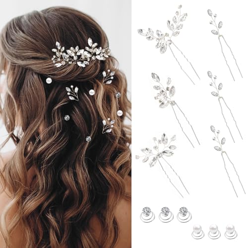 12-Piece Bridal Hair Pins Pearl Crystal Wedding Hair Accessories