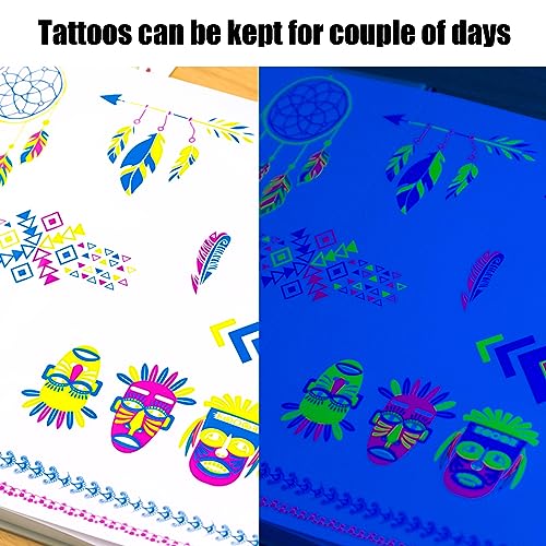 Koogel 25 Sheets Glow in Dark Temporary Tattoos, 160PCS Glow Tattoo Stickers Waterproof UV Neon Face Tattoos for Boys Girls Women Men Party Supplies