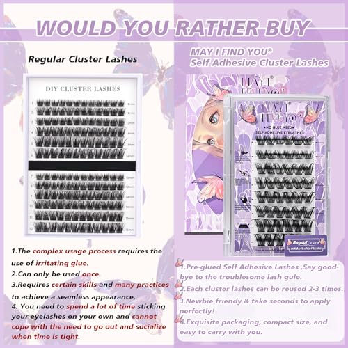 MayIFindYou New 2024 Self Adhesive Eyelashes 48Pcs Reusable Press On Lashes No Glue Needed Self Adhesive Lash Clusters Pre-Glued Eyelashes DIY Lash Extension for Beginners (D-8-16MIX, A01 Ragdoll)