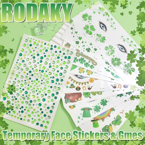 St. Patrick's Day Face Tattoo Stickers with Green Rhinestones