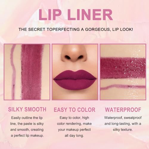 2-in-1 Plum Purple Lip Liner & Lipstick Set - Matte, Waterproof