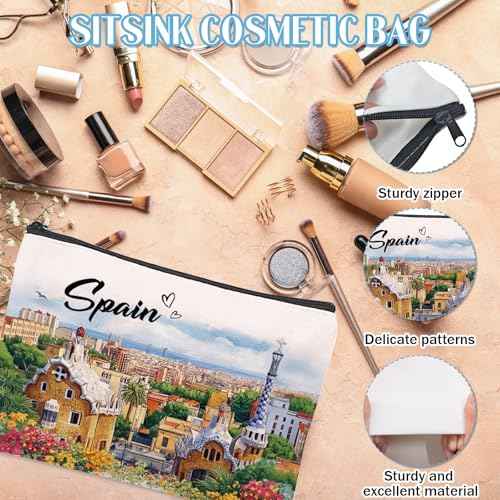 Spain Souvenirs Travel Essential Gifts - 4 Pcs Bulk European Trip Gifts from Spain, Scenic Spots Essentials Must Have Spanish Cosmetic Makeup Bags Purse for Women