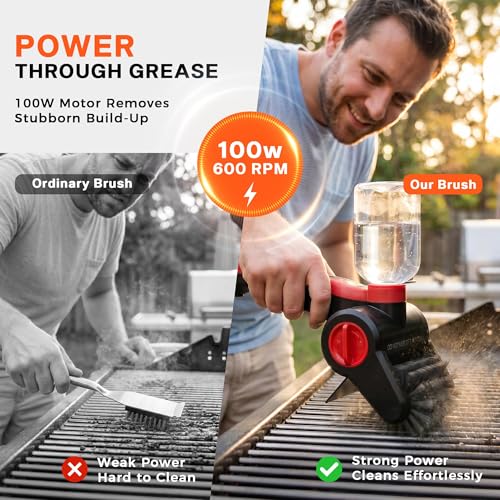 Nozrix Cordless Electric Grill Brush with Water Spray System