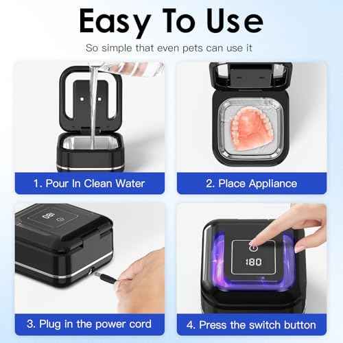 HAUSBELL Dental Pod: Ultrasonic Retainer Cleaner, Denture Cleaner Machine with 8 Cleaner Tablets, Aligner Cleaner, Nightguard Cleaner, Mouthguard Cleaner, Ultrasonic Cleaner with Noise-Reduction Lid
