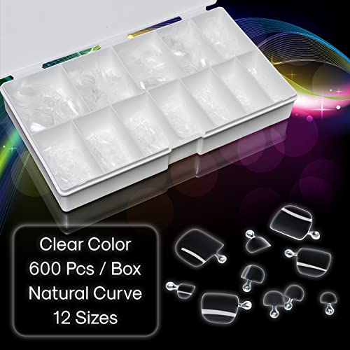 600pcs Soft Gel Toe Nail Tips for Soak off Gel Extension Systems, Short Pre-shaped Full Cover False Toenails Gel Tips Clear Press on Nails,12 Sizes Summer Toe Tips for Home DIY Salon Manicure（S）