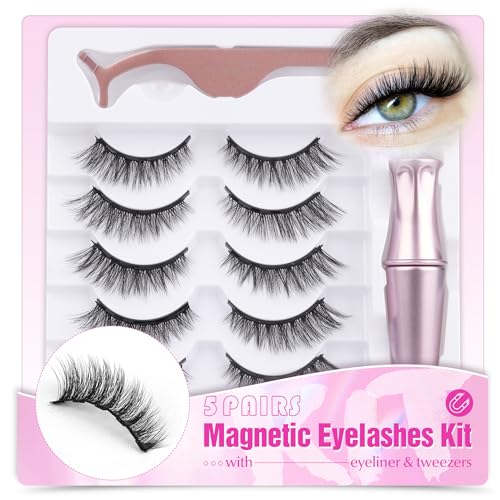 Magnetic Eyelashes with Eyeliner Kit - 5 Pairs Natural Lashes