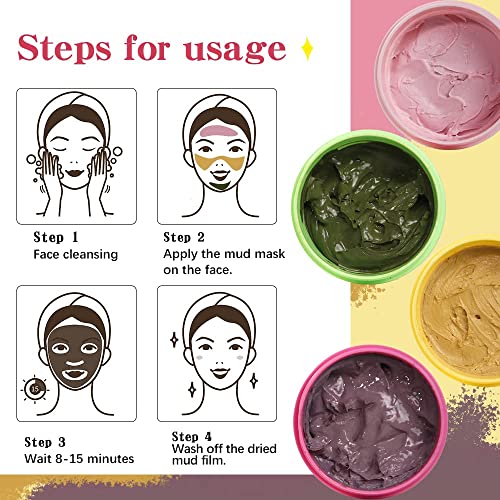 LIYALAN Face Clay Mask Set(1.76 oz/4 pack),Christmas Gifts for Women,Matcha Facial Mud Mask, Eggplant Rose Face Mask Skin Care, Turmeric Facial Masks for Women, Deep Cleansing(Green)