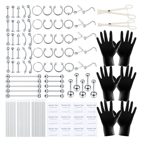 120PCS Professional Body Piercing Kit with Surgical Steel Jewelry