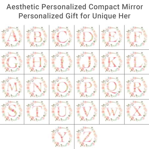 Personalized Initial Compact Mirror - Rose Gold Floral Monogram