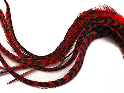 XL Red Grizzly Hair Extension Feathers - 6 Pieces