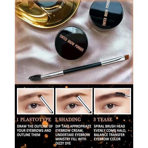 Eyebrow Pomade Kit,Long Lasting Waterproof Medium Brown Tinted Eye Brow Pomade Set with Brush Razor,Smudge-proof Eyebrow Cream Tint Brow Tinting Gel,Christmas Makeup Gift for Women Girl-02