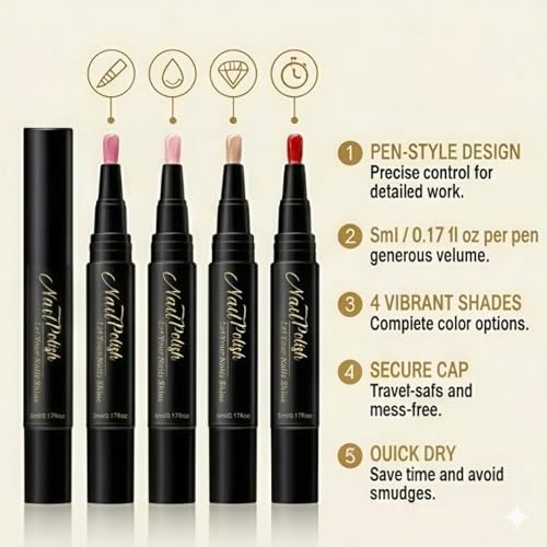 Quick Dry Water-Based Nail Polish Pen Set - 4 Color DIY Nail Art Kit
