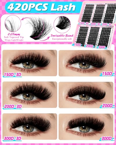 YIDUO 300D Cluster Lash Extensions Kit - 540Pcs 8-18mm