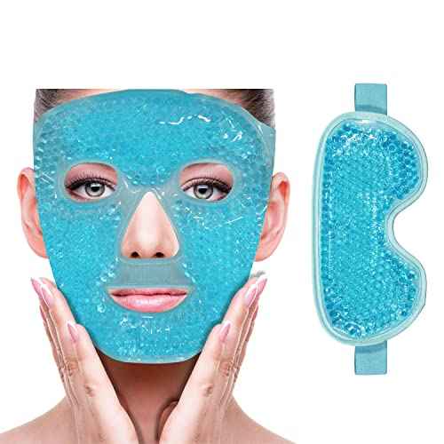 ZN?CUET?D Cooling Ice Face Eye Mask for Reducing Puffiness, Bags Under Eyes,Sinus,Redness,Pain Relief,Dark Circles, Migraine,Hot/Cold Pack with Soft Plush Backing (Blue(1* Eye Mask+1*Face Mask))