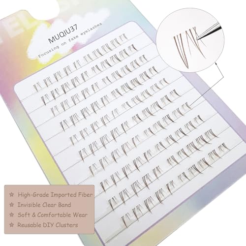 Brown Bottom Lashes Clusters Manga Bottom Lash Individual Wispy Natural Eyelash Clusters Lower False Lashes 100pcs Crisscross Clear Band Under Eyelashes MUQIU37 DIY Anime Lash Extensions (MQ616)