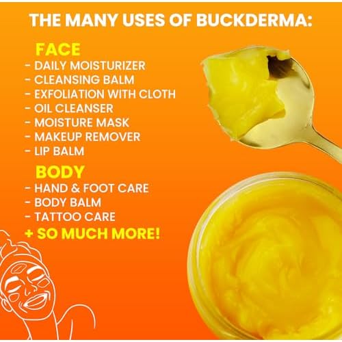 Beesaluxe Buckderma - 100% Natural All-In-One Seabuckthorn Balm - Facial Moisturizer, Oil Cleanser, Overnight Mask, Makeup Remover, Lip Balm, Hand Cream, Foot Butter and More