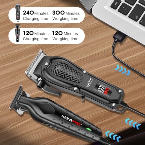 HIENA PRO Cordless Hair Clippers Set for Men with Adjustable Guide Combs