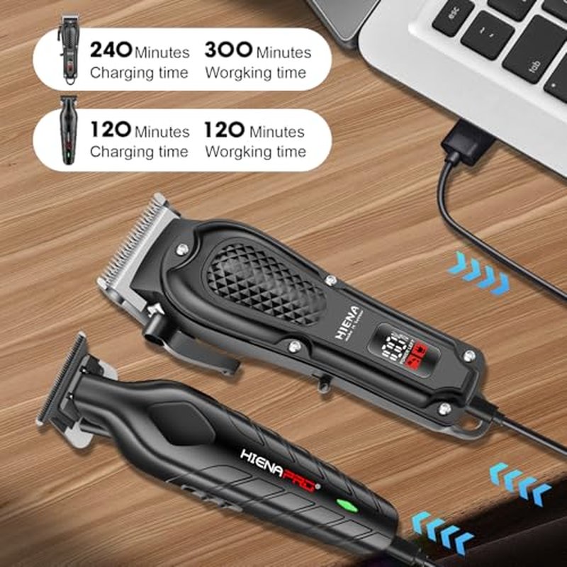 HIENA PRO Cordless Hair Clippers Set for Men with Adjustable Guide Combs