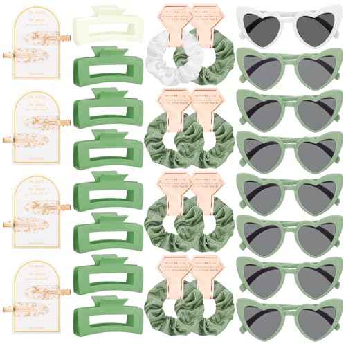 32 PCS Bridesmaid Proposal Gifts Wedding Gifts Include Bridesmaid Hair Claws Bridesmaid Scrunchies Sunglasses No Crease Hair Clips Bridal (Green)