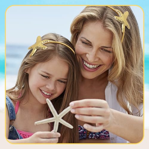 LACGO Set of 5 Beach Starfish Hair Accessories - Mermaid Hair Clips Sequins Glitter Headband Sea Star Barrettes for Toddler Girls Women Wedding Birthday Anniversary Holiday(Gold)