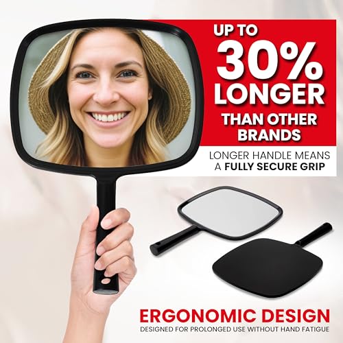 8-Inch Black Hand Mirror for Makeup with Ergonomic Handle - Portable & Durable