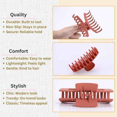 LuSeren 8 Pack Hair Clips for Women 4.3 Inch Large Hair Claw Clips for Women Thin Thick Curly Hair, Big Matte Banana Clips,Strong Hold jaw clips Black Orange Dark Brown Light rose
