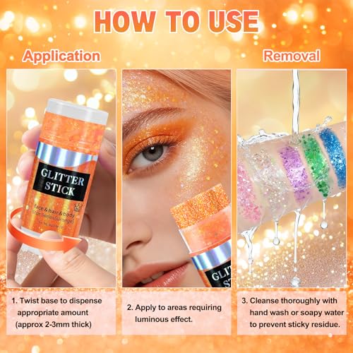 Vibrant Orange Body & Hair Glitter Stick - Waterproof Shimmer